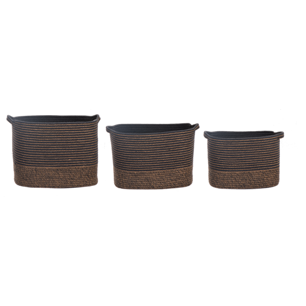 Rectangle Grey and Brown Striped Basket