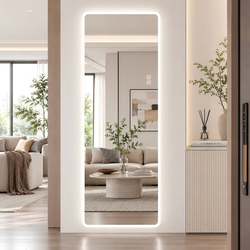 LED Full Length Mirror With Frosted Edge Lighting, 3 Color Temperatures