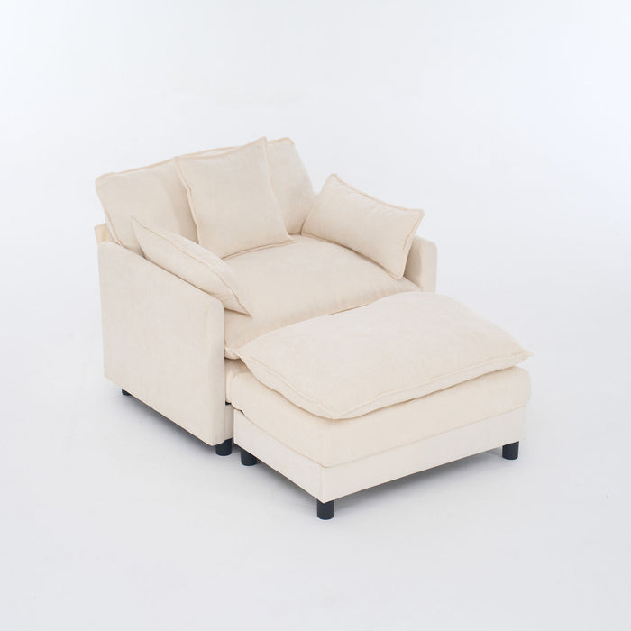 Accent Chair With Ottoman - Beige