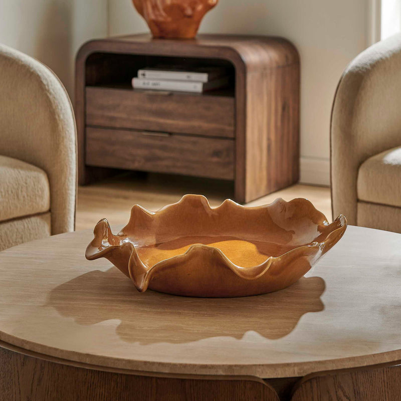 Golden Crest Ruffle - Indoor-Outdoor Bowl - Brown