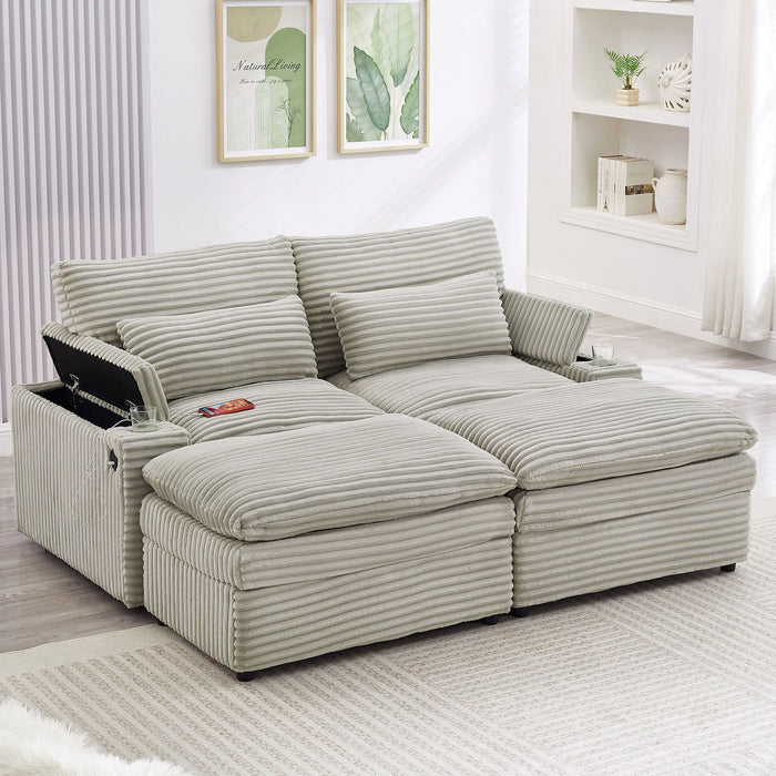 Loveseat Sofa Sectional Convertible With Storage And USB Ports - Gray