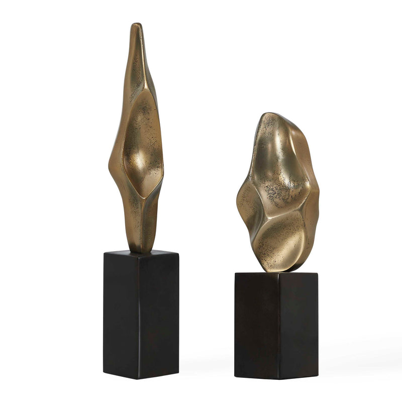Fluid Geometry - Sculptures (Set of 2) - Black,Gold