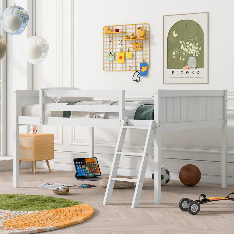 Low Loft Bed With Adjustable Ladder