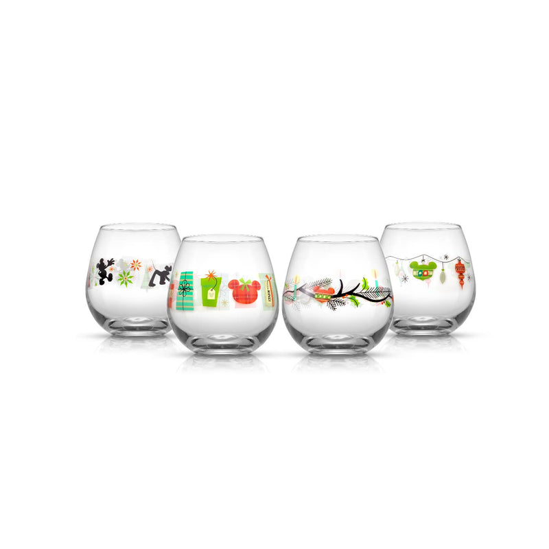Disney Mickey Mouse Christmas Joy Oh Joy Stemless Wine Glasses | 15 oz | Set of 4