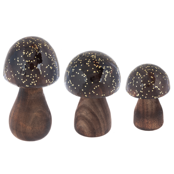 Carved Gold Glitter Mushroom | Set of 3