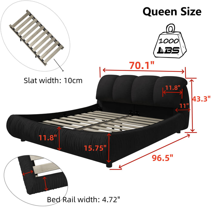 Luxury Upholstered Platform Bed With Oversized Padded Backrest And Solid Wood Frame