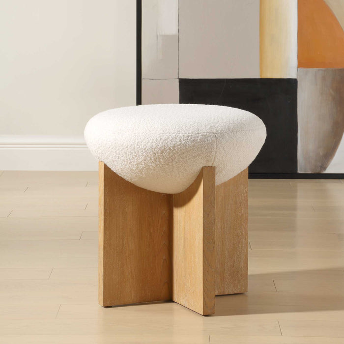 Lainie - Minimalist Accent Stool - White / Light Brown
