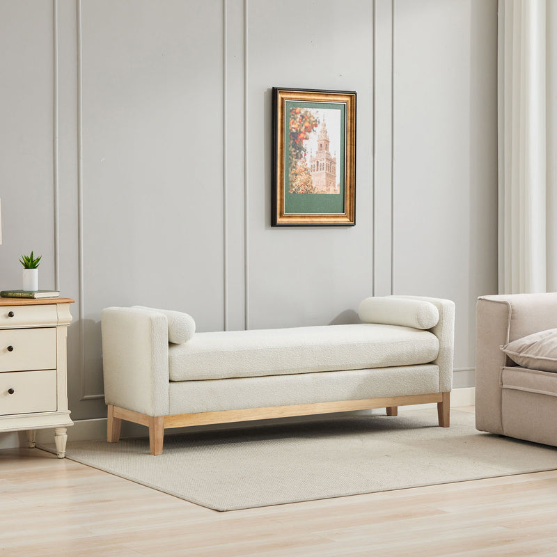 Upholstered End Of Bed Bench With Arms & 2 Bolsters For Bedroom