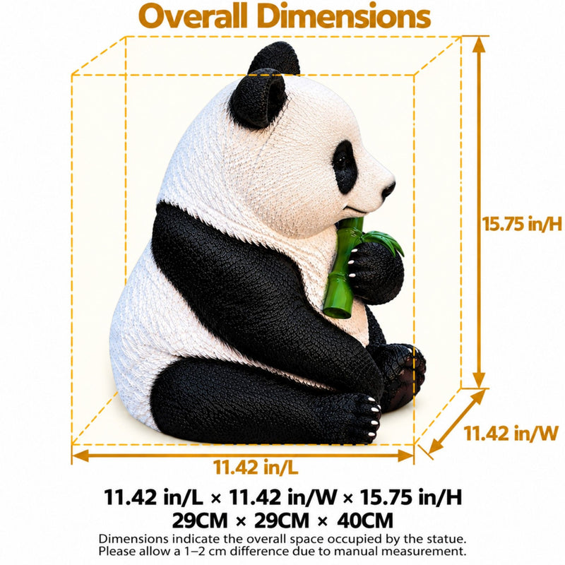 Panda Garden Statue, Sitting Animal Sculpture With Bamboo For Patio - Black White