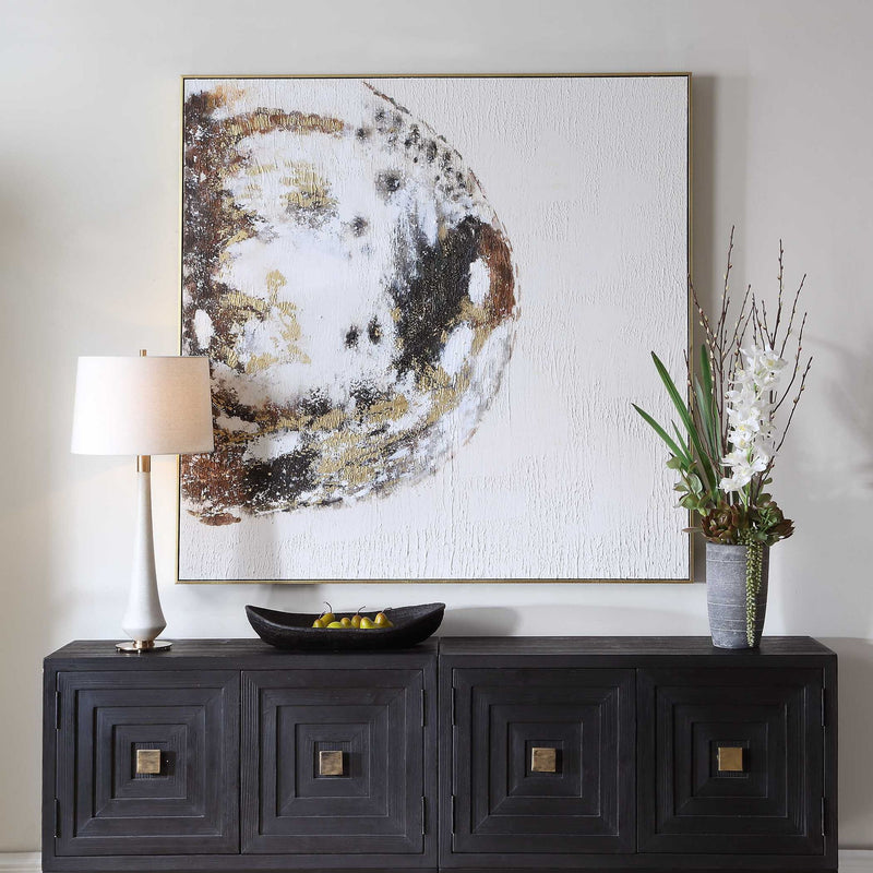 Moon Landing - Hand Painted Abstract Art - Black / Brown / Gold / Gray / White