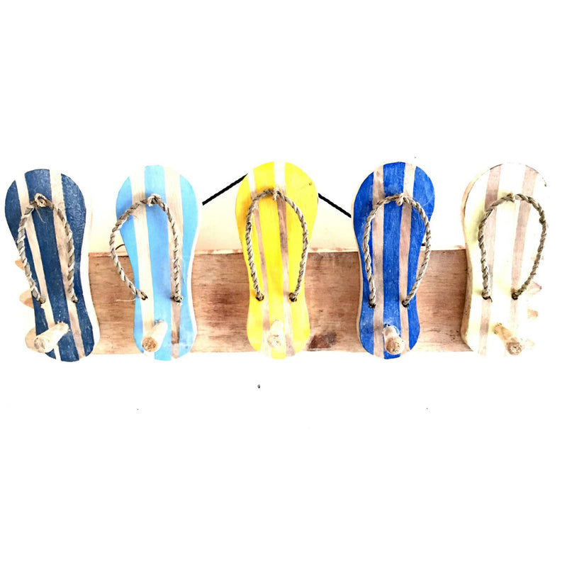 Flip Flops Hooks Peg Wall Hanger Coastal Decor Wood Large Sz