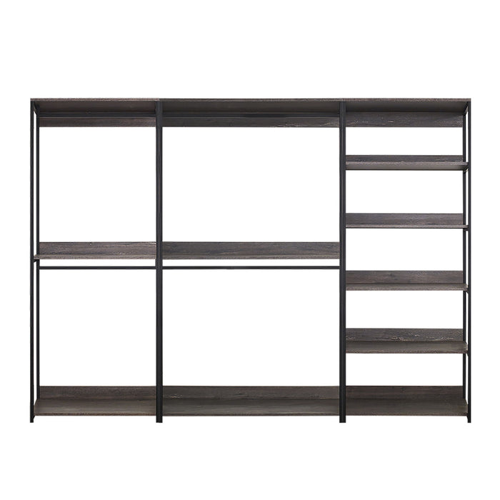 Monica - Wood Walk In Closet System With Spacious Drawer In Wood And Metal Frame - Gray
