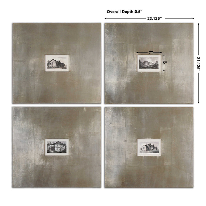 Historical Buildings - Framed Art (Set of 4) - Pearl Silver