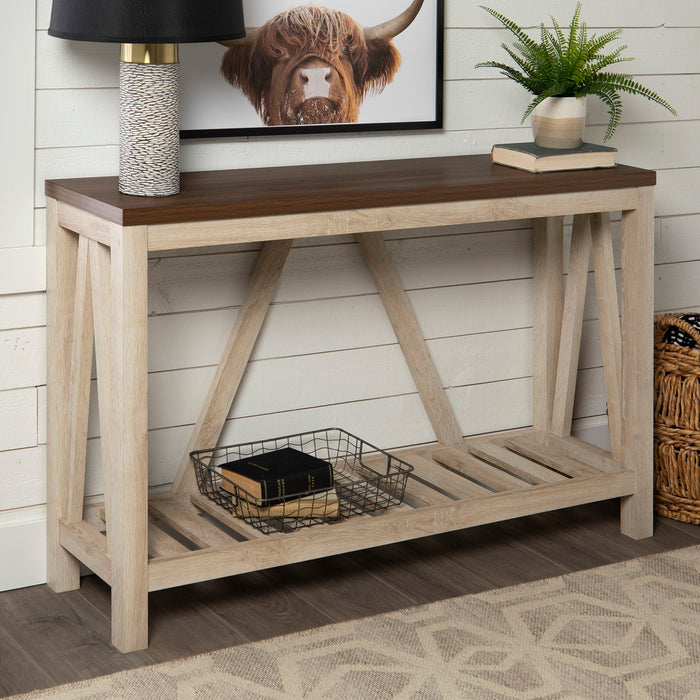Farmhouse A Frame Entry Table With Lower Shelf