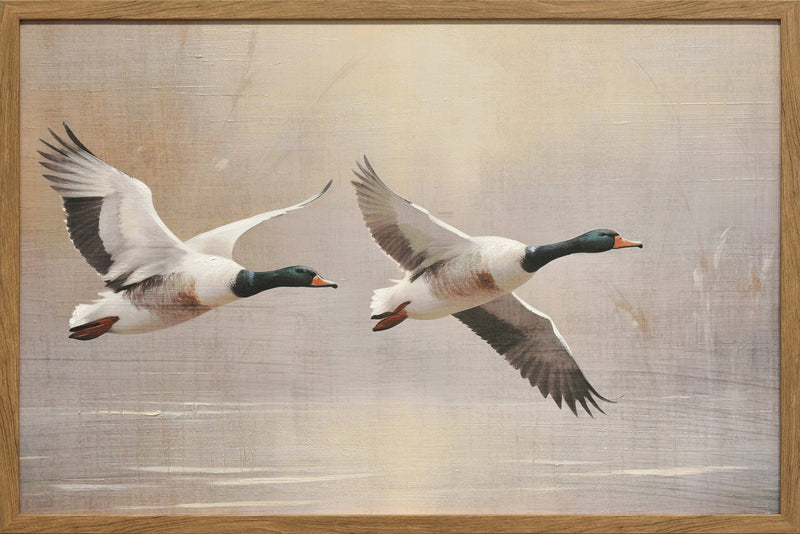 Marshland Flight I - 30 X 20 - Hand-Embellished Canvas In Frame - Beige