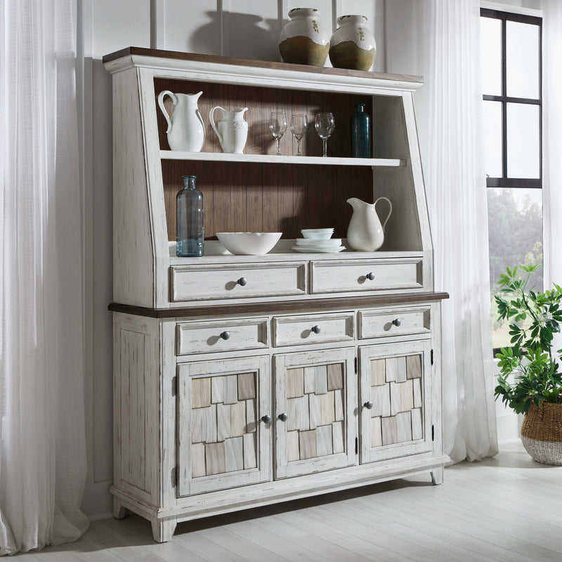 River Place - Server & Hutch - Riverstone White & Tobacco