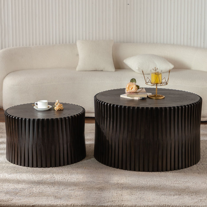 Cylindrical Coffee Table With Vertical Texture Relief