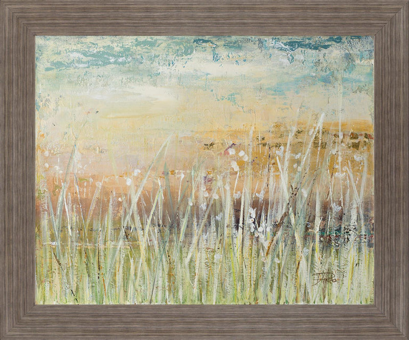 Misty Sunrise Meadow - 28" x 34" Framed Wall Art - Green