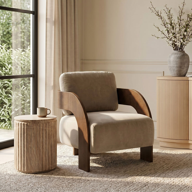 Cedra - Velvet Performance Fabric Upholstered Accent Chair - Brown Frame