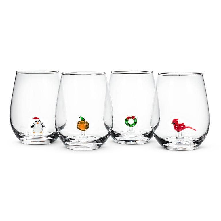 Christmas Wreath Stemless Wine Glass