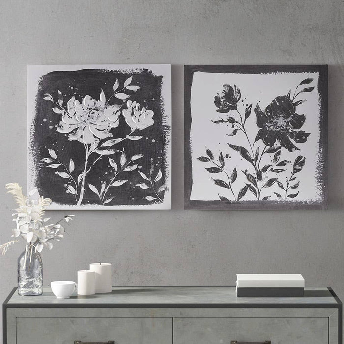 Floral Black and White Canvas Wall Art | Set of 2