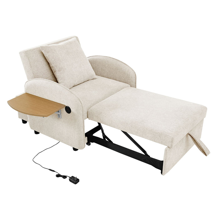Convertible Single Chair Bed With Computer Board And USB Ports, 3 In 1 Sofa Bed - Beige