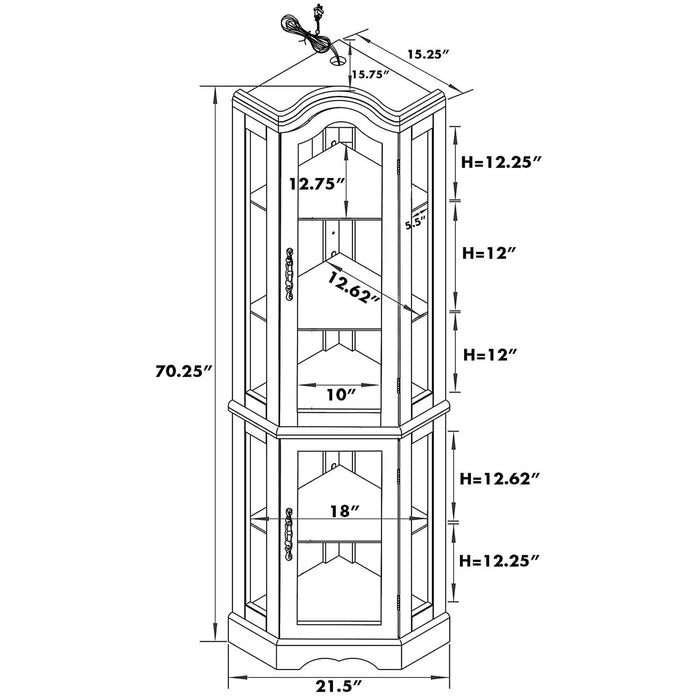 Corner Curio Cabinet With Lights, Adjustable Tempered Glass Shelves, Mirrored Back, Display Cabinet (E26 Light Bulb Not Included) - Walnut