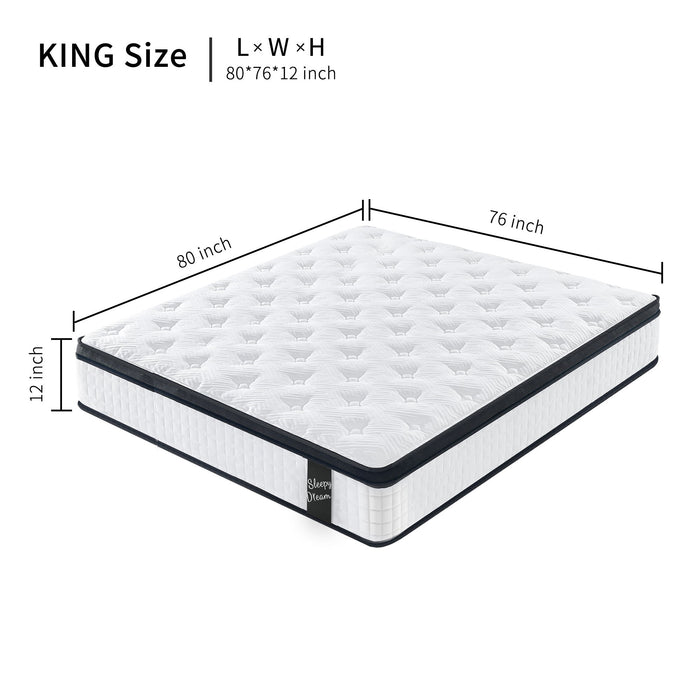 12" Hybrid Mattress Individual Pocket Spring, 7 Zoned Memory Foam