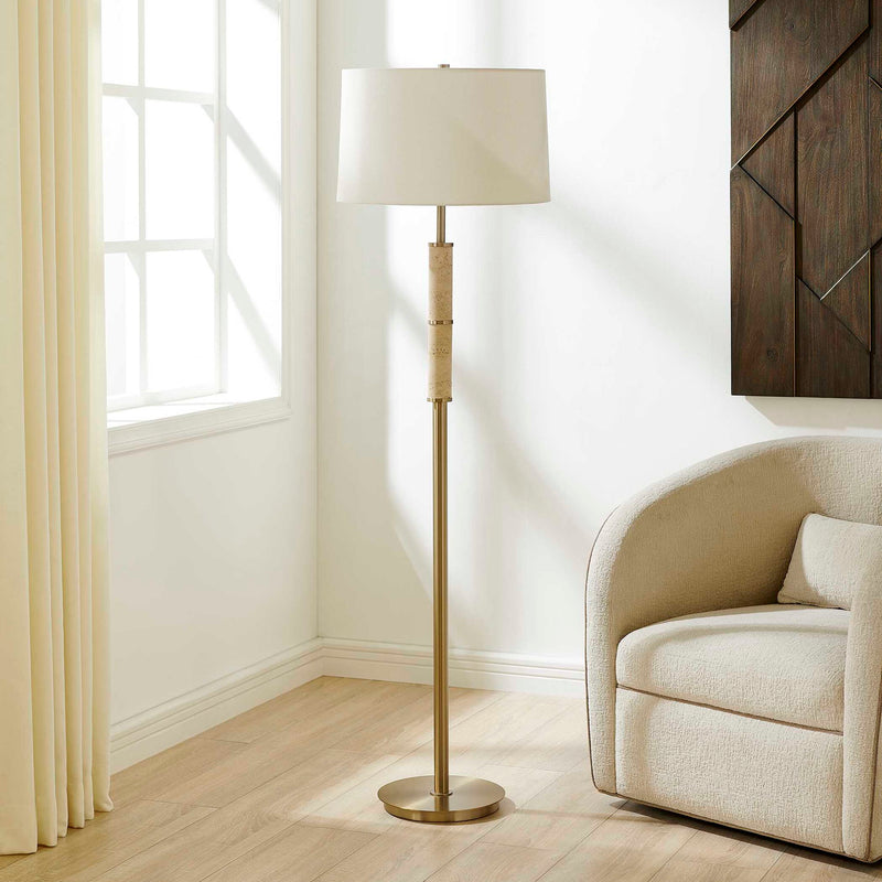 Verlaine - Travertine Floor Lamp - Brass,Gold