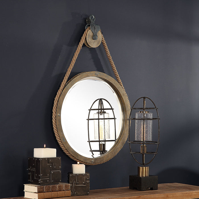 Melton - Round Pulley Mirror - Light Brown