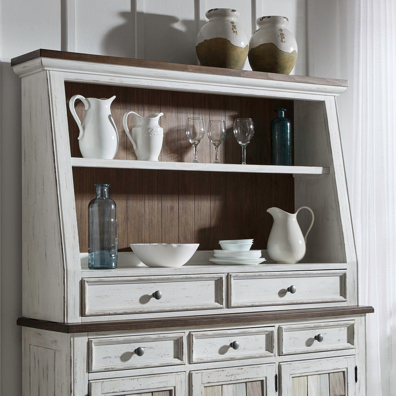 River Place - Angled Server Hutch - Riverstone White & Tobacco