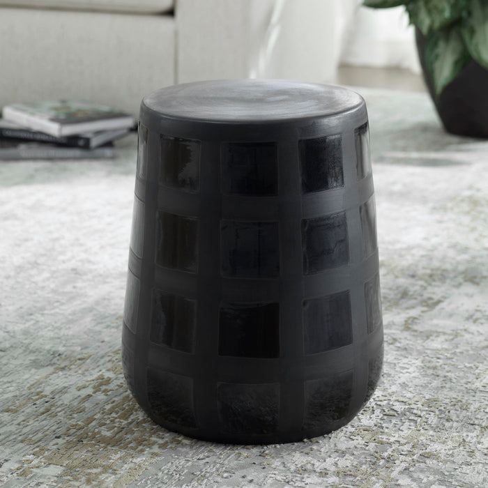 Patchwork Gridded - Garden Stool - Black