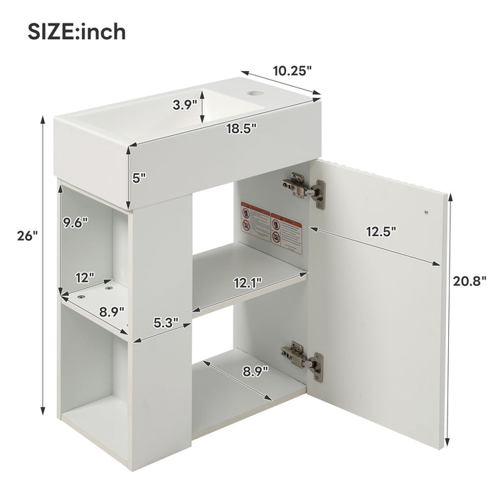 Floating Bathroom Vanity With Resin Basin, Left Side Storage - White