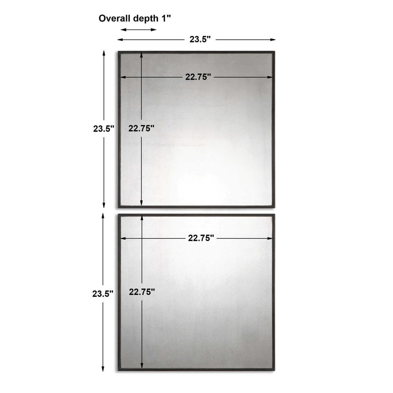 Matty Squares - Antiqued Square Mirrors (Set of 2) - Black