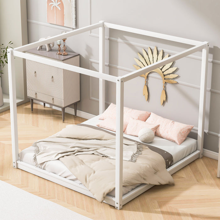 Wood Canopy Platform Bed With Support Legs And Airflow Slats