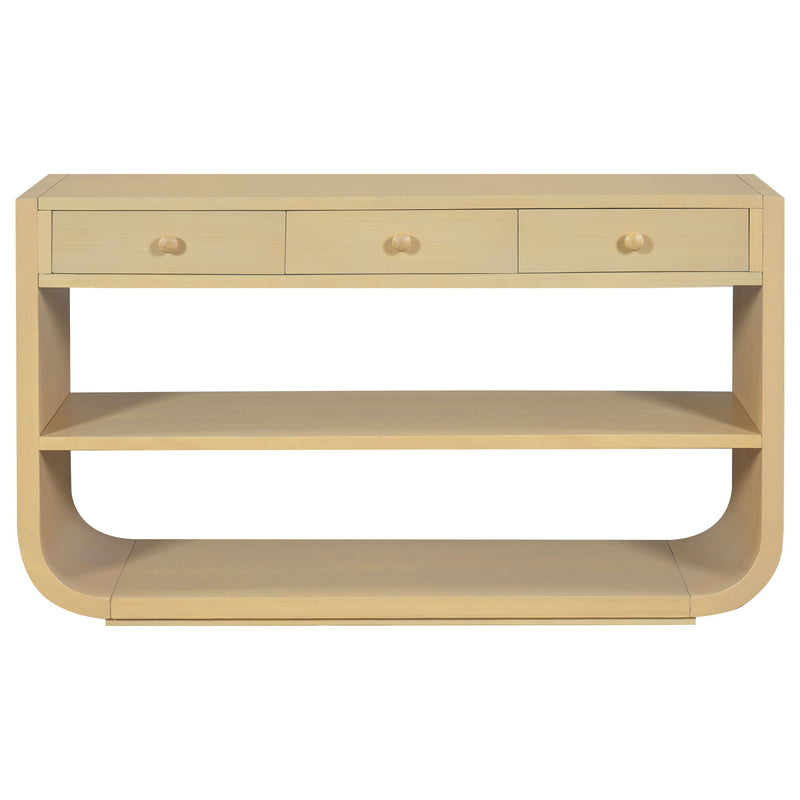 Console Table With 3 Soft Close Drawers & 2 Open Shelves - Natural