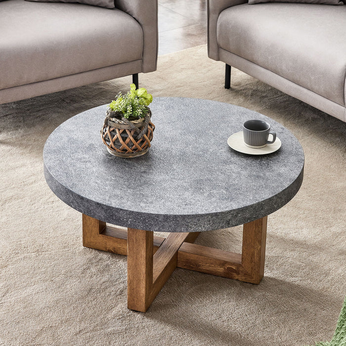 Modern Retro Texture Round Coffee Table With Crossed Legs - Gray