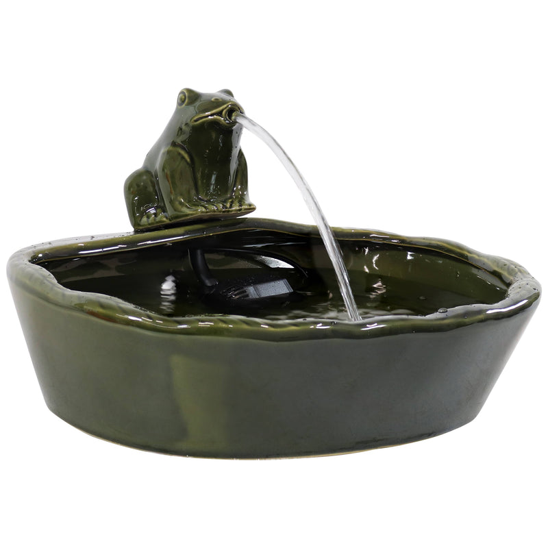 Frog Glazed Ceramic Outdoor Solar Water Fountain - 7 in