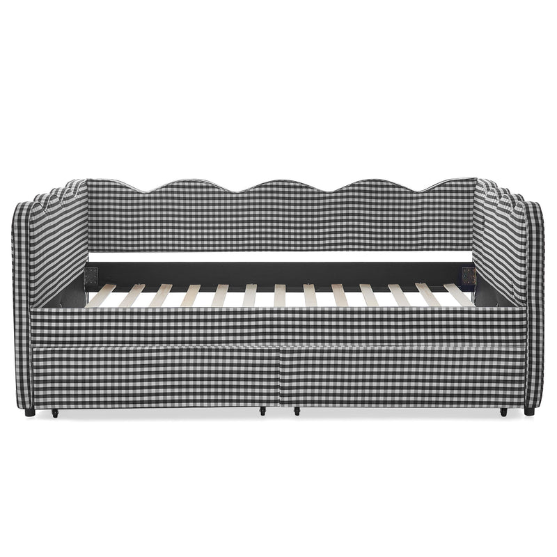 Gingham Daybed With USB Charging Port, Wave-Shaped Design