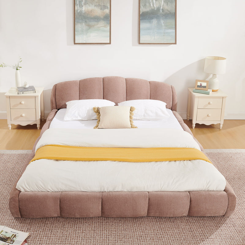 Upholstered Platform Bed Frame, Low Profile Floor Bed, No Box Spring Required