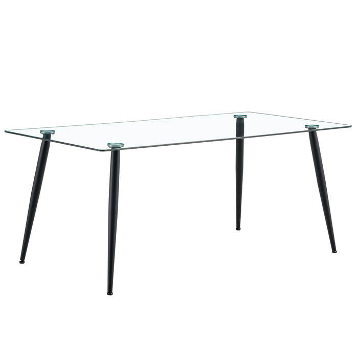 Modern Rectangular Glass Dining Table With Tempered Glass Top And Metal Legs For 4 - 6 People - Black / Transparent