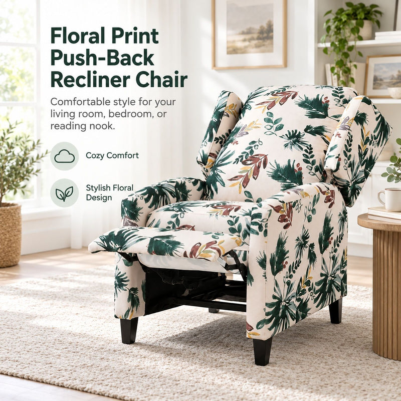 Wingback Recliner Chair With Padded Arms - Green