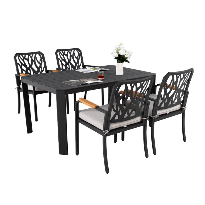Outdoor Patio Furniture Dining Set With Sunbrella Fabric, Rectangular Table With Umbrella Hole