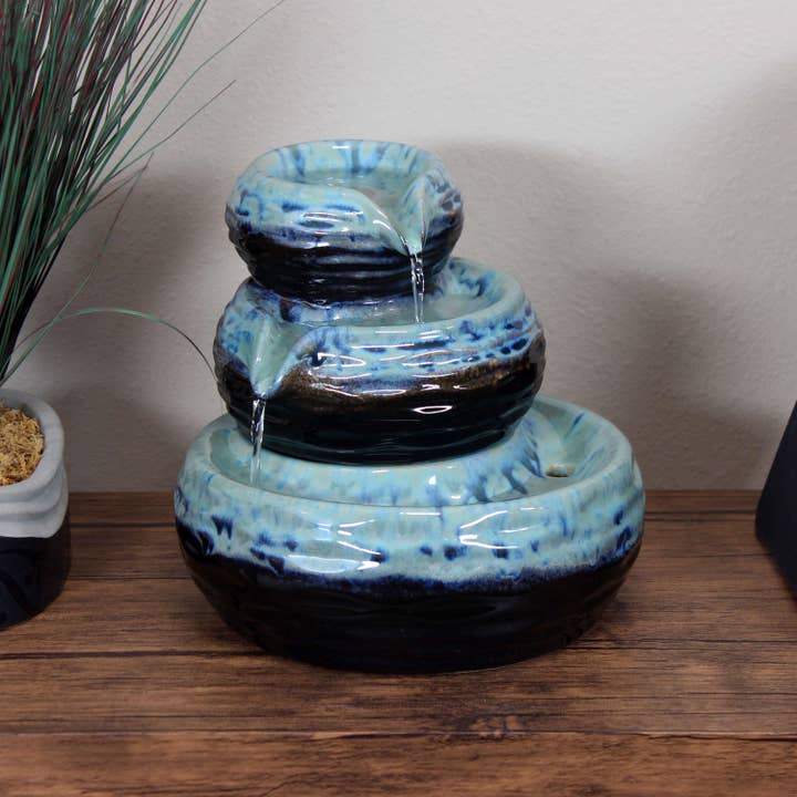 3-Tier Modern Bowls Ceramic Indoor Tabletop Fountain | 7"