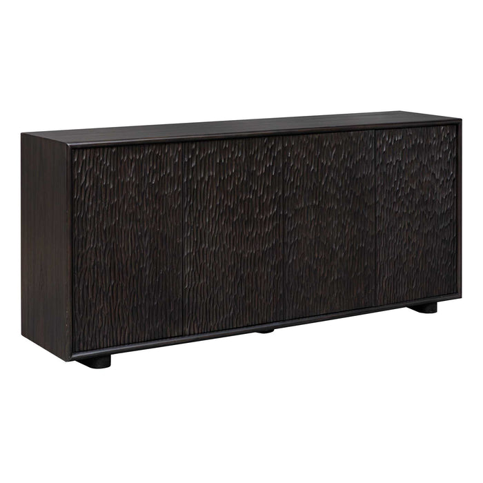 Stevenson - Chiseled 4 Door Cabinet - Black / Brown / Woodtone