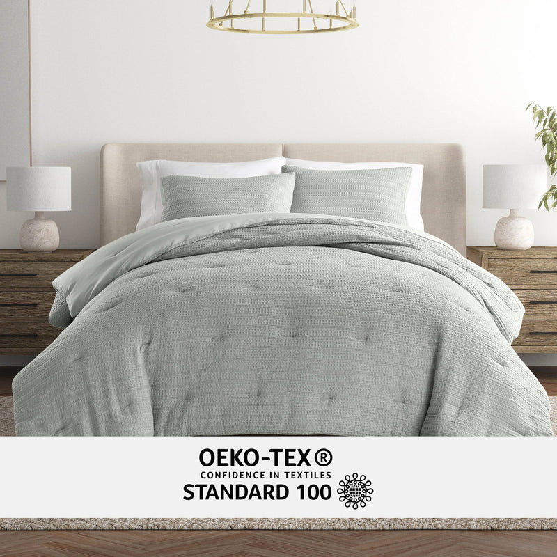 Waffle Textured 3 Piece Down Alternative Comforter Set