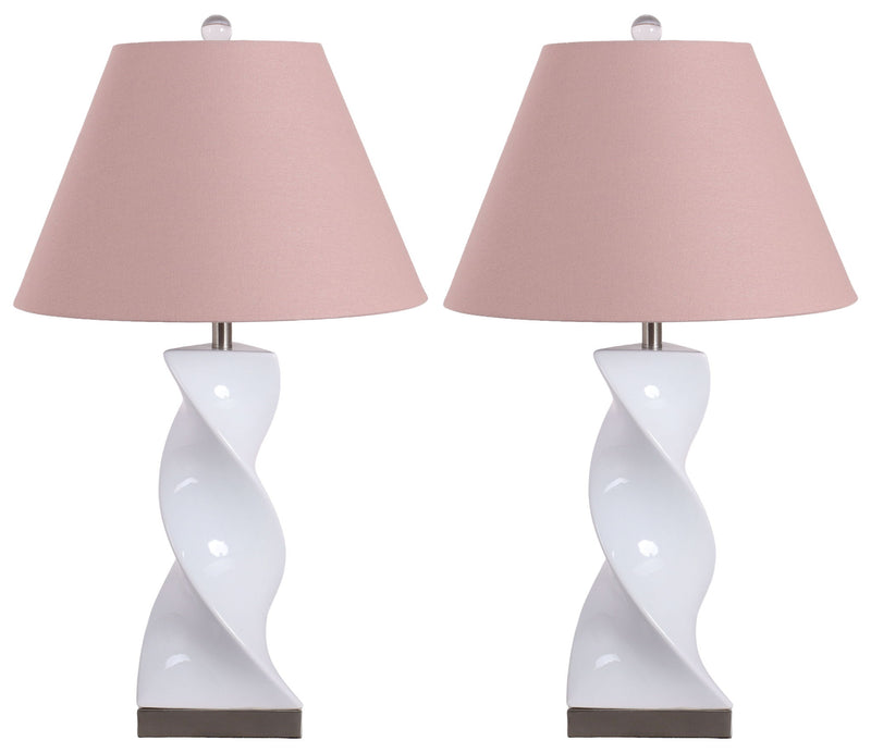Blush Pirouette - 26 X 15 - Ceramic Table Lamp (Set of 2) - Glossy White