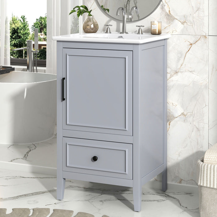20" Bathroom Vanity With Sink, Bathroom Cabinet With A Door, Door Shelf Storage And Adiustable Foot Pads, A Drawer - Gray