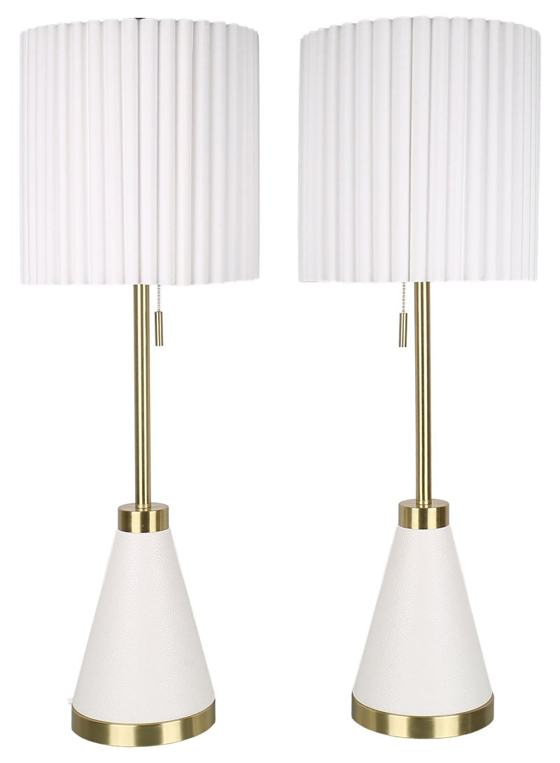 Gilded Cadence - 32 X 11 - Metal Buffet Lamp (Set of 2) - Textured White Pu Leather, Soft Gold