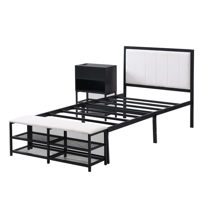 Platform Bed With 2 Tier Storage Shelves, Storage Cabinet